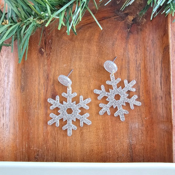 Snowflake Earrings - Silver Glitter - Tigbul's Variety Fashion Shop