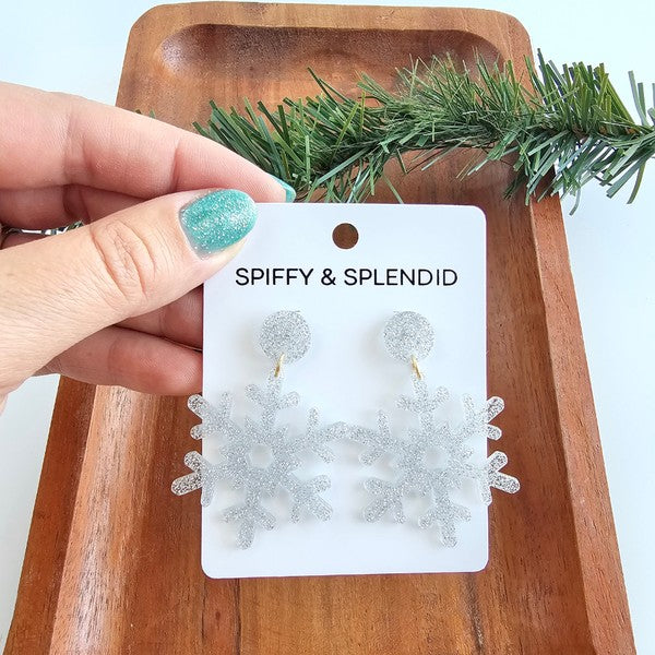 Snowflake Earrings - Silver Glitter - Tigbul's Variety Fashion Shop