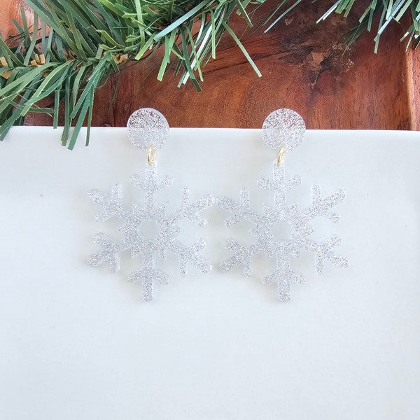 Snowflake Earrings - Silver Glitter - Tigbul's Variety Fashion Shop