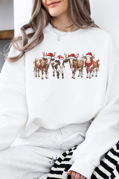 Cow Farm Animal Christmas Light Sweatshirt - Tigbul's Variety Fashion Shop