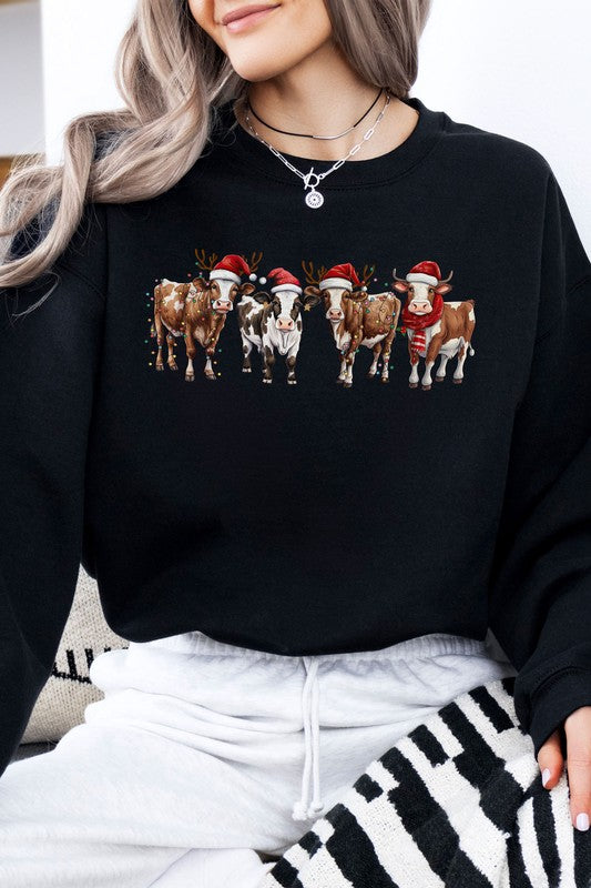 Cow Farm Animal Christmas Light Sweatshirt - Tigbul's Variety Fashion Shop