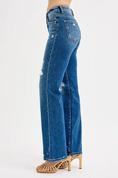 RISEN Full Size Tummy Control High Rise Straight Distressed Jeans Plus Size - Tigbul's Variety Fashion Shop