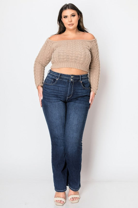 PLUS CORSET HIGH RISE DOUBLE WAIST BOOTCUT JEANS - Tigbul's Variety Fashion Shop