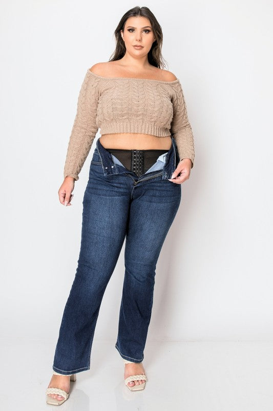 PLUS CORSET HIGH RISE DOUBLE WAIST BOOTCUT JEANS - Tigbul's Variety Fashion Shop