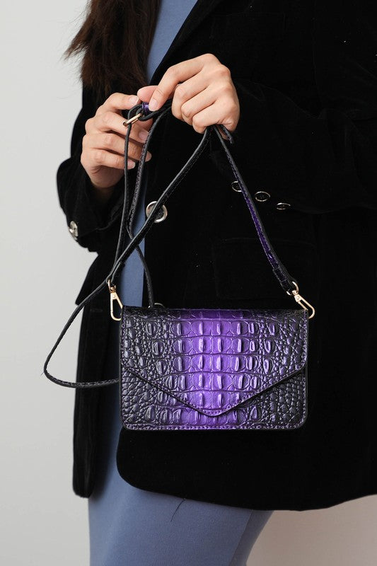 Vanta croc-embossed saddle bag morada con correa bandolera y solapa