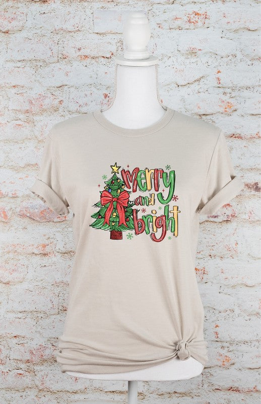 Merry and Bright Christmas Holiday Graphic Tee - Tigbul's Variety Fashion Shop