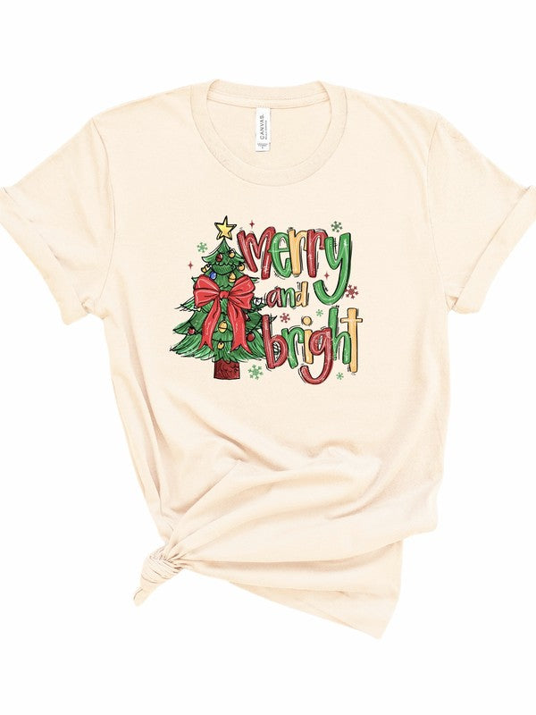 Merry and Bright Christmas Holiday Graphic Tee - Tigbul's Variety Fashion Shop