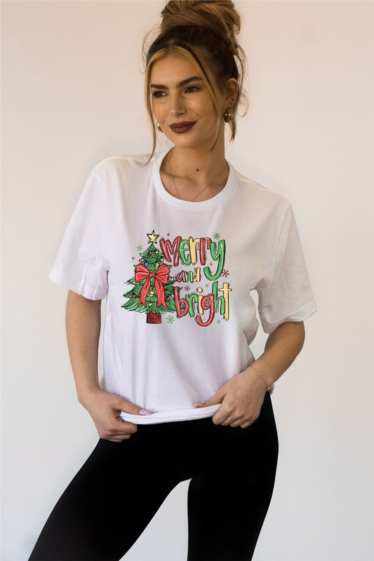 Merry and Bright Christmas Holiday Graphic Tee - Tigbul's Variety Fashion Shop