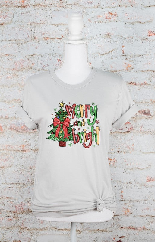 Merry and Bright Christmas Holiday Graphic Tee - Tigbul's Variety Fashion Shop