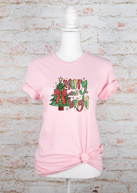 Merry and Bright Christmas Holiday Graphic Tee - Tigbul's Variety Fashion Shop