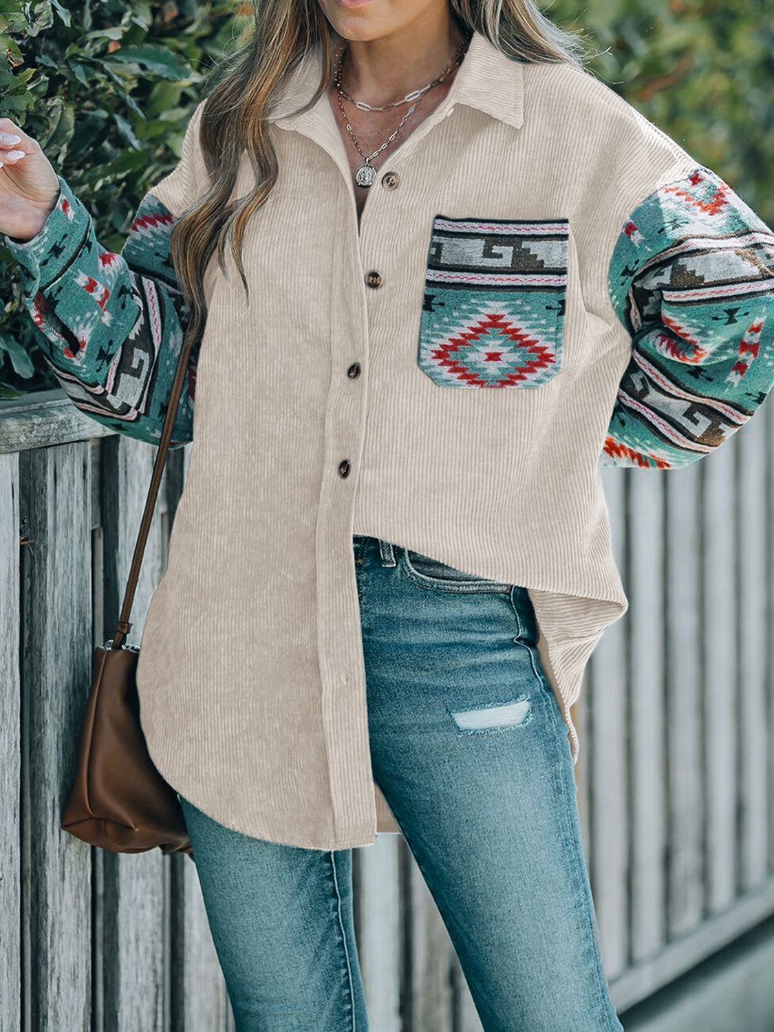 Aztec Shacket With Collared Neck - Tigbul's Variety Fashion Shop