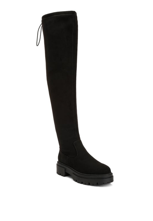 Black Drawstring Detail Knee High Boots - Tigbuls Variety Fashion