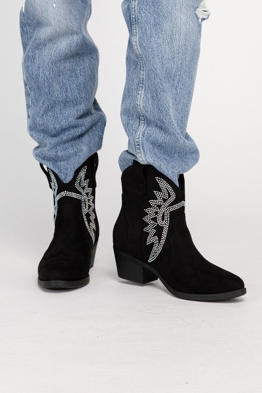 RONAN Rhinestone Western Booties - Tigbuls Variety Fashion