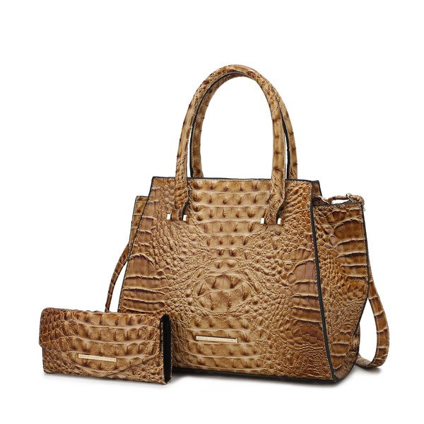 Viridiana Croc-Embossed Tote Bag in Taupe mit Kroko-Struktur und passendem Mini-Case