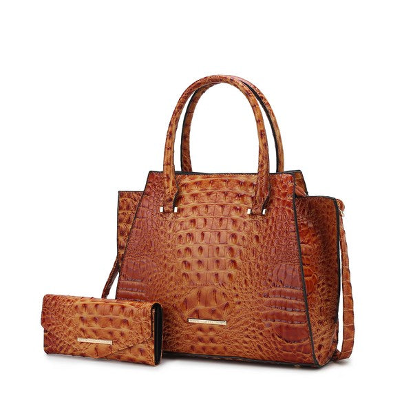 Viridiana Croc-Embossed Tote Bag in Braun mit Schulterhenkeln und Reißverschlussfach