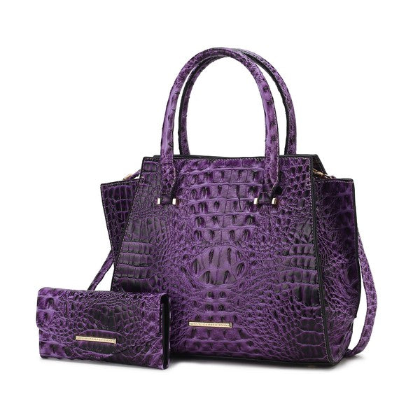 Viridiana Croc-Embossed Tote Bag in Violett/Lila mit Kroko-Struktur und Mini-Tasche