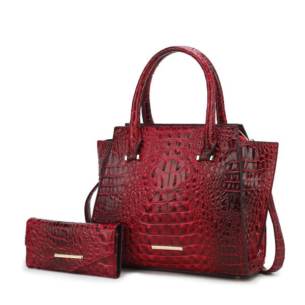 Viridiana Tote Bag in Rot mit Kroko-Prägung, Doppelhenkeln und Mini-Tasche