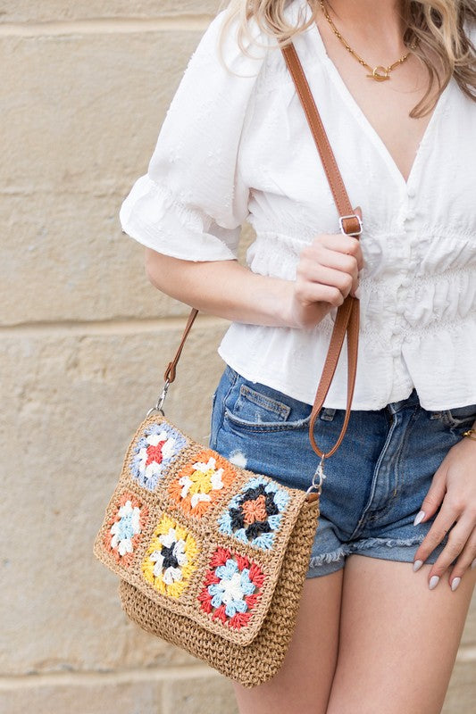 Sylvie Foldover Crochet Woven Crossbody - Tigbul's Variety Fashion Shop