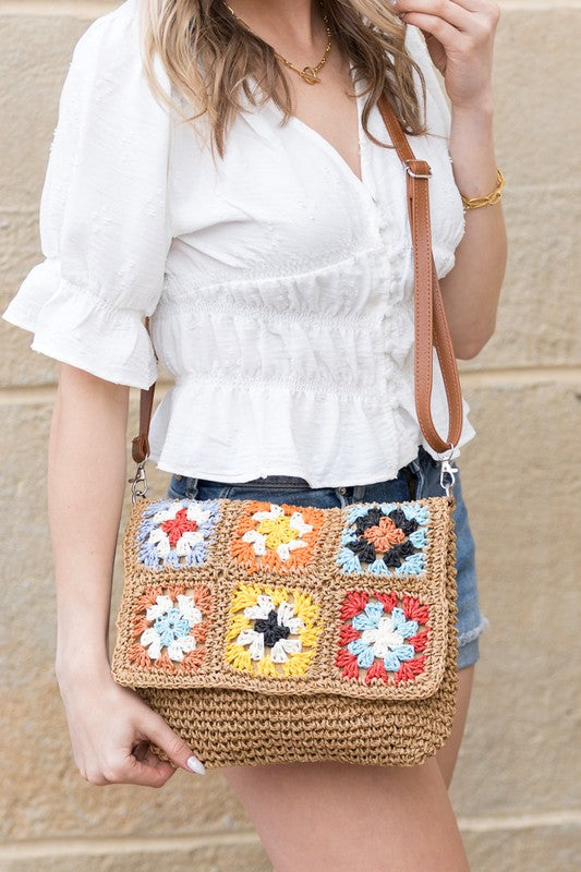 Sylvie Foldover Crochet Woven Crossbody - Tigbul's Variety Fashion Shop