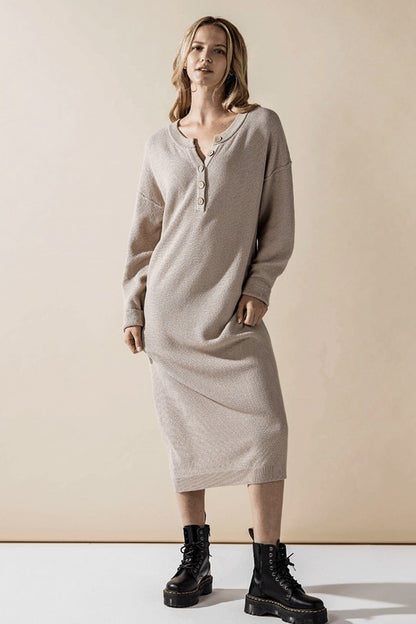 Plus Comfy Button-front Soft Sweater Midi Dress - Tigbul's Variety Fashion Shop
