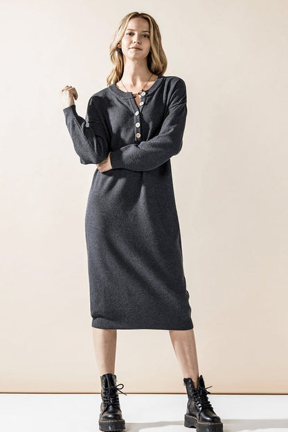 Plus Comfy Button-front Soft Sweater Midi Dress - Tigbul's Variety Fashion Shop