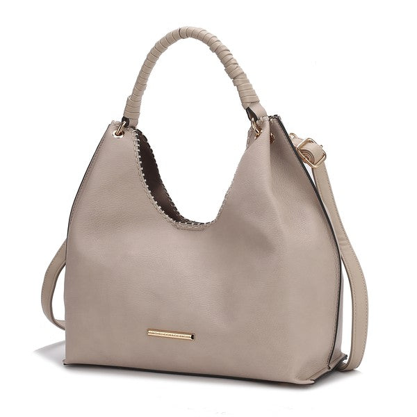 MKF Gara Shoulder Bag in light beige leather with braided top handles and side strap