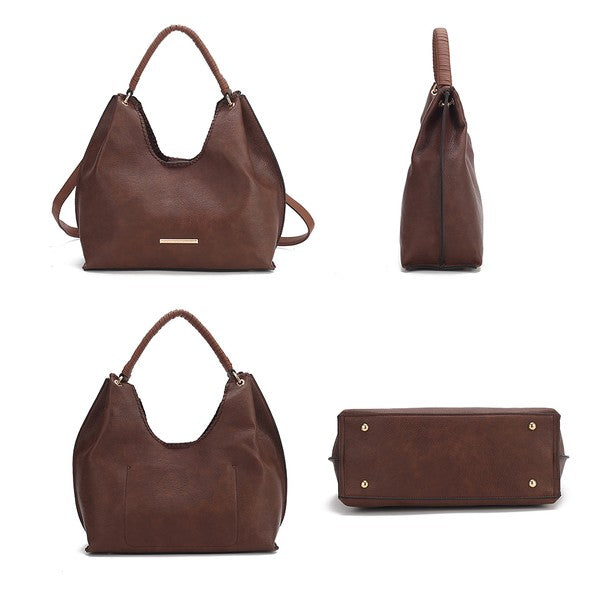 Gara shoulder bag: brown leather-look hobo with gold-tone hardware and logo bar