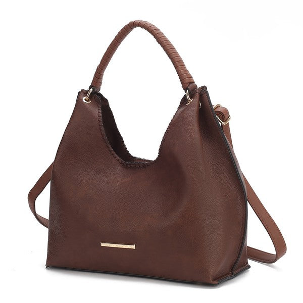 Gara shoulder bag in brown leather-look with top handles and crossbody strap