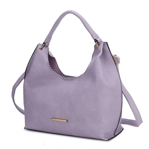 MKF Gara Shoulder Bag in lilac leather with braided top handles and side crossbody strap