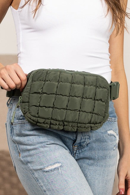 Evyn Quilted Puffer Sling Belt Bum Bag - Tigbul's Variety Fashion Shop