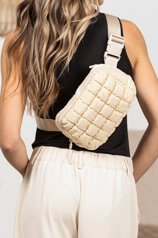 Evyn Quilted Puffer Sling Belt Bum Bag - Tigbul's Variety Fashion Shop