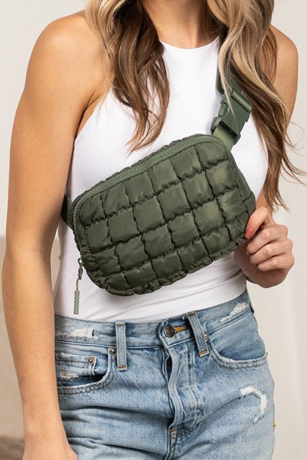 Evyn Quilted Puffer Sling Belt Bum Bag - Tigbul's Variety Fashion Shop