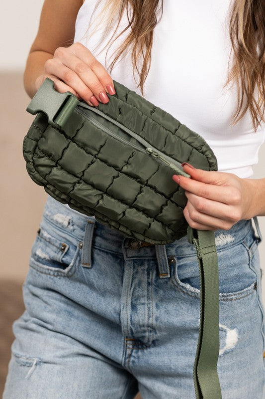 Evyn Quilted Puffer Sling Belt Bum Bag - Tigbul's Variety Fashion Shop