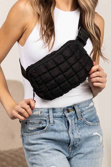 Evyn Quilted Puffer Sling Belt Bum Bag - Tigbul's Variety Fashion Shop