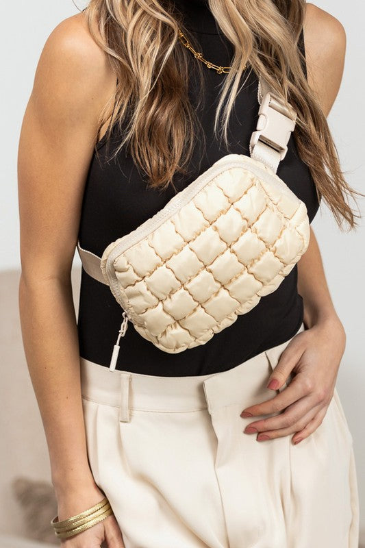Evyn Quilted Puffer Sling Belt Bum Bag - Tigbul's Variety Fashion Shop