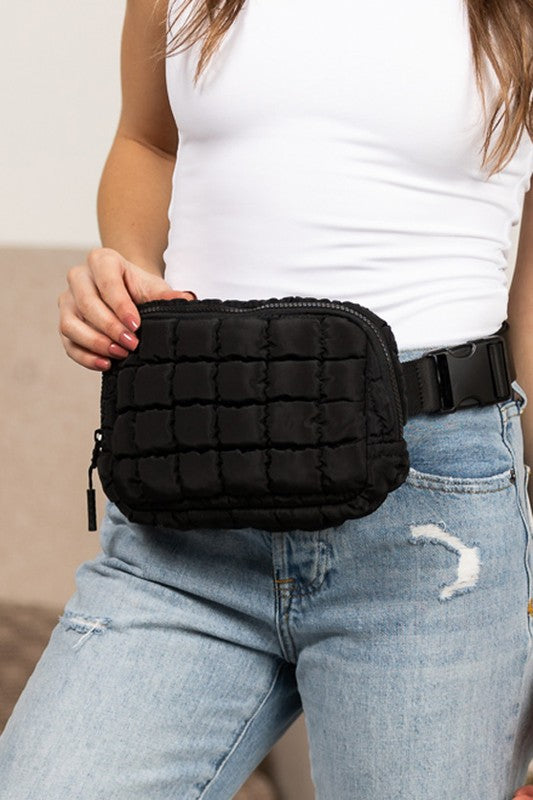 Evyn Quilted Puffer Sling Belt Bum Bag - Tigbul's Variety Fashion Shop