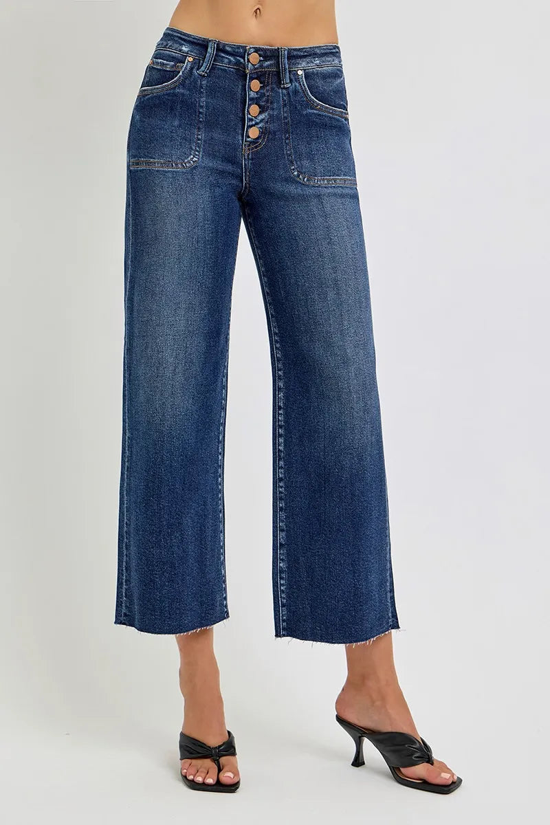 RISEN Full Size High Rise Crop Wide Button Up Jeans Plus Size - Tigbul's Variety Fashion Shop