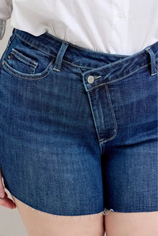 Judy Blue Plus Size High Waist Criss-Cross Waistband Denim Shorts - Tigbul's Variety Fashion Shop