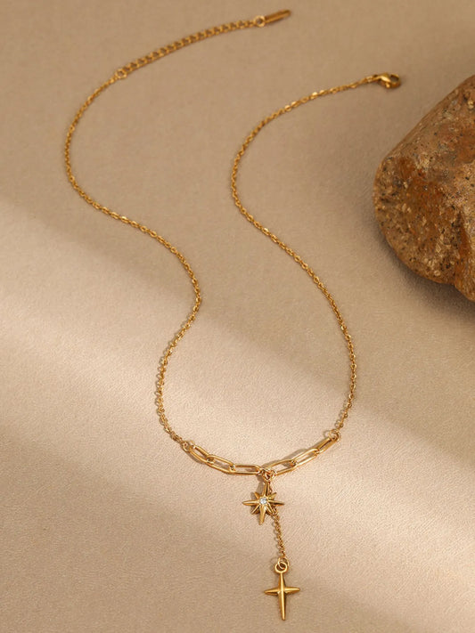 18K Gold-Plated Star Cross Pendant Necklace - Tigbul's Variety Fashion Shop