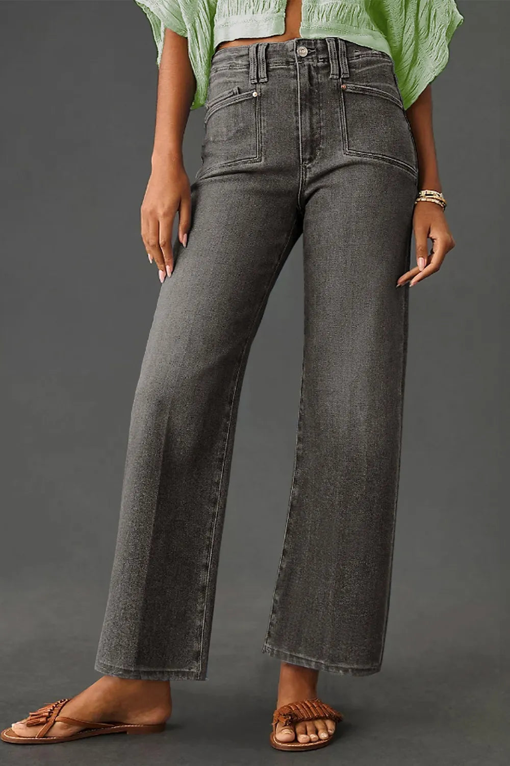 High-Waisted Wide-Leg Vintage Wash Jeans - Tigbul's Variety Fashion Shop
