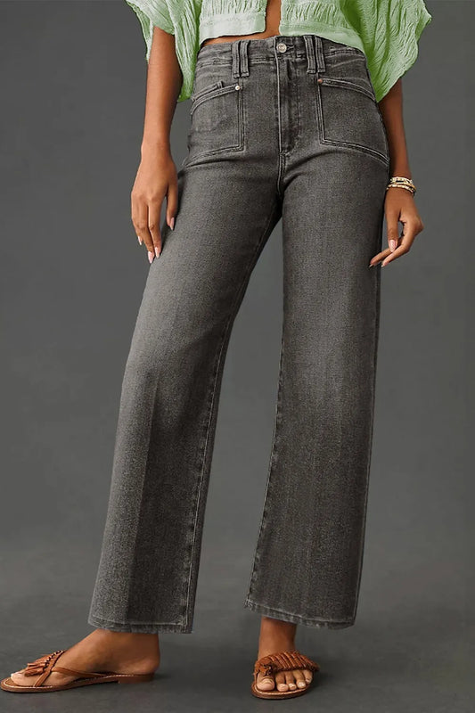 High-Waisted Wide-Leg Vintage Wash Jeans - Tigbul's Variety Fashion Shop