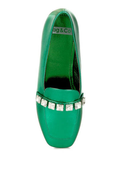 Celosia Metallic Diamante Strap Loafers - Tigbul's Variety Fashion Shop