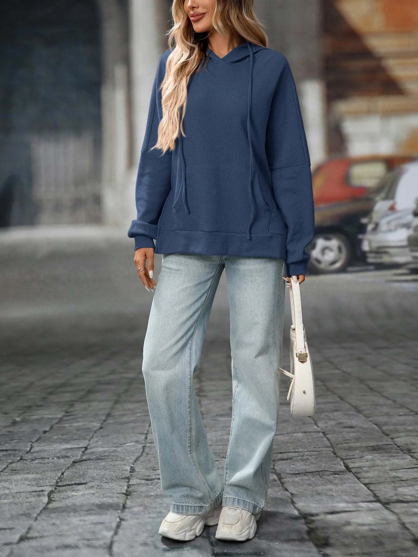 Textured Drawstring Long Sleeve Hoodie - Tigbul's Variety Fashion Shop