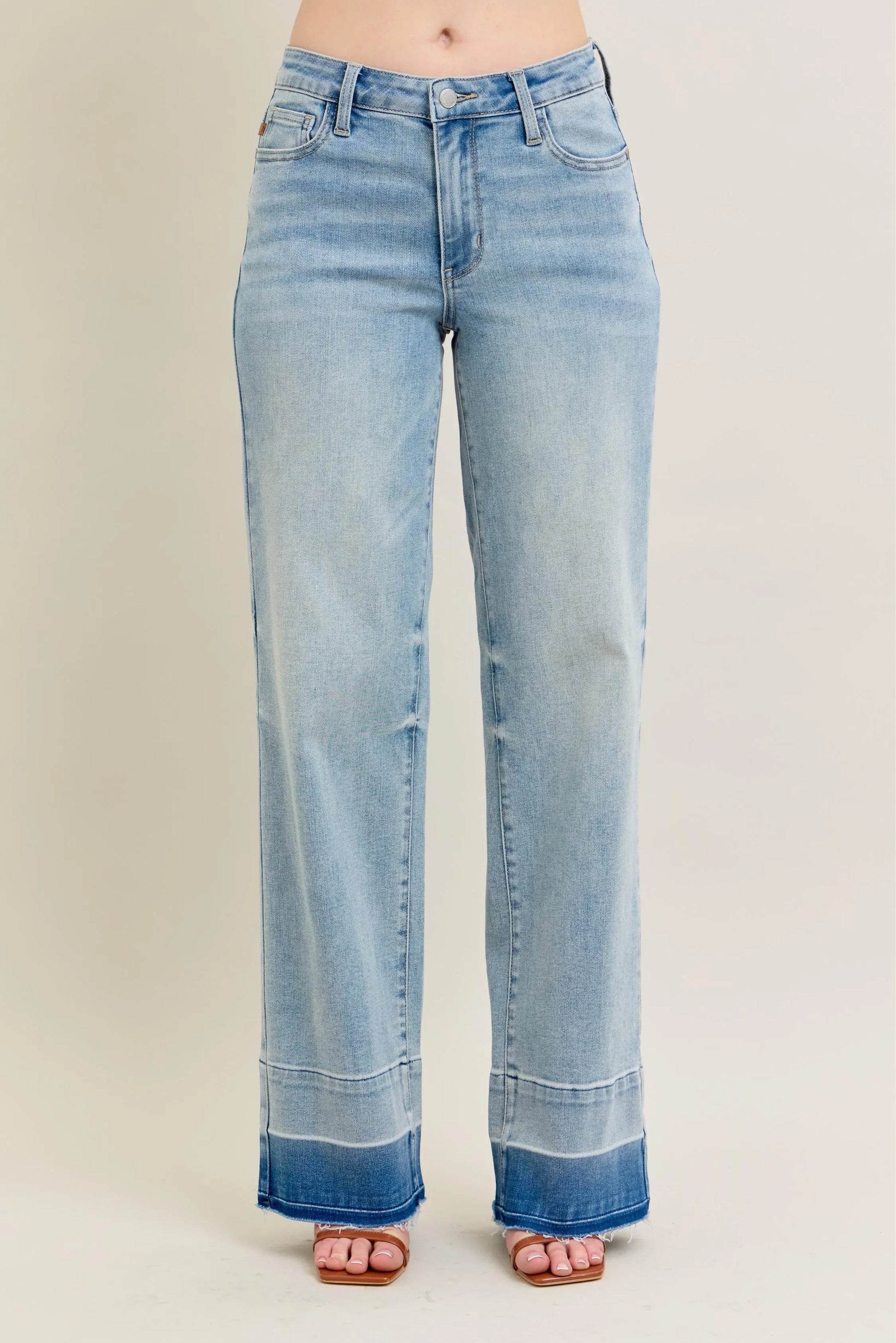 Judy Blue Full Size Mr Release Hem Wide Leg Jeans Plus Size - Tigbul's Variety Fashion Shop