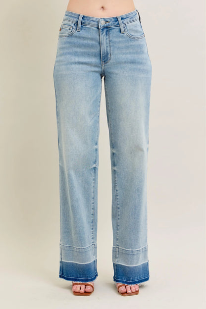 Judy Blue Full Size Mr Release Hem Wide Leg Jeans Plus Size - Tigbul's Variety Fashion Shop