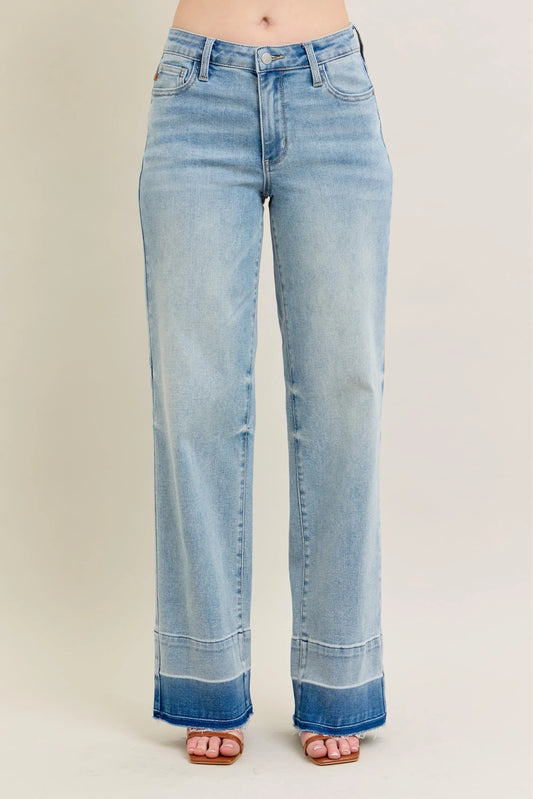 Judy Blue Full Size Mr Release Hem Wide Leg Jeans Plus Size - Tigbul's Variety Fashion Shop