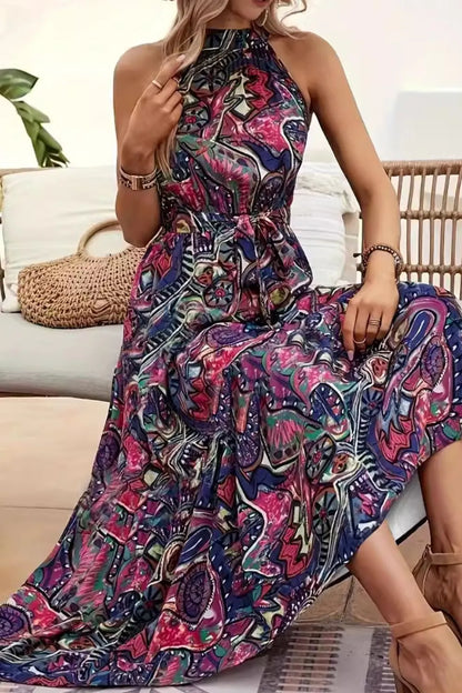 Tied Floral Sleeveless Dress - Tigbul's Variety Fashion Shop