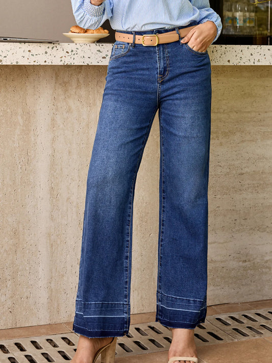 Raw Hem Unique Cuffs Straight High Rise Loose Jeans - Tigbul's Variety Fashion Shop
