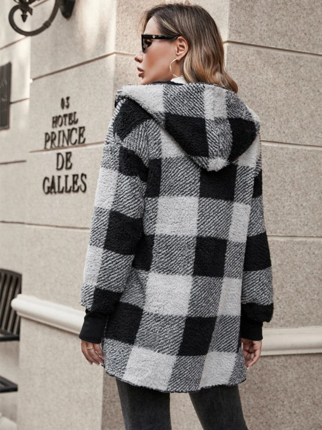 Plaid Long Sleeve Hooded Coat - Tigbul's Variety Fashion Shop