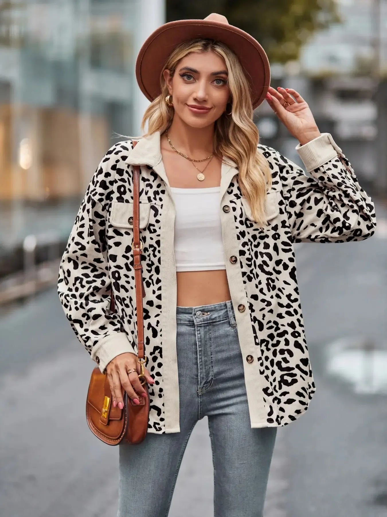 Leopard Print Button-Up Contrast Shacket - Tigbul's Variety Fashion Shop